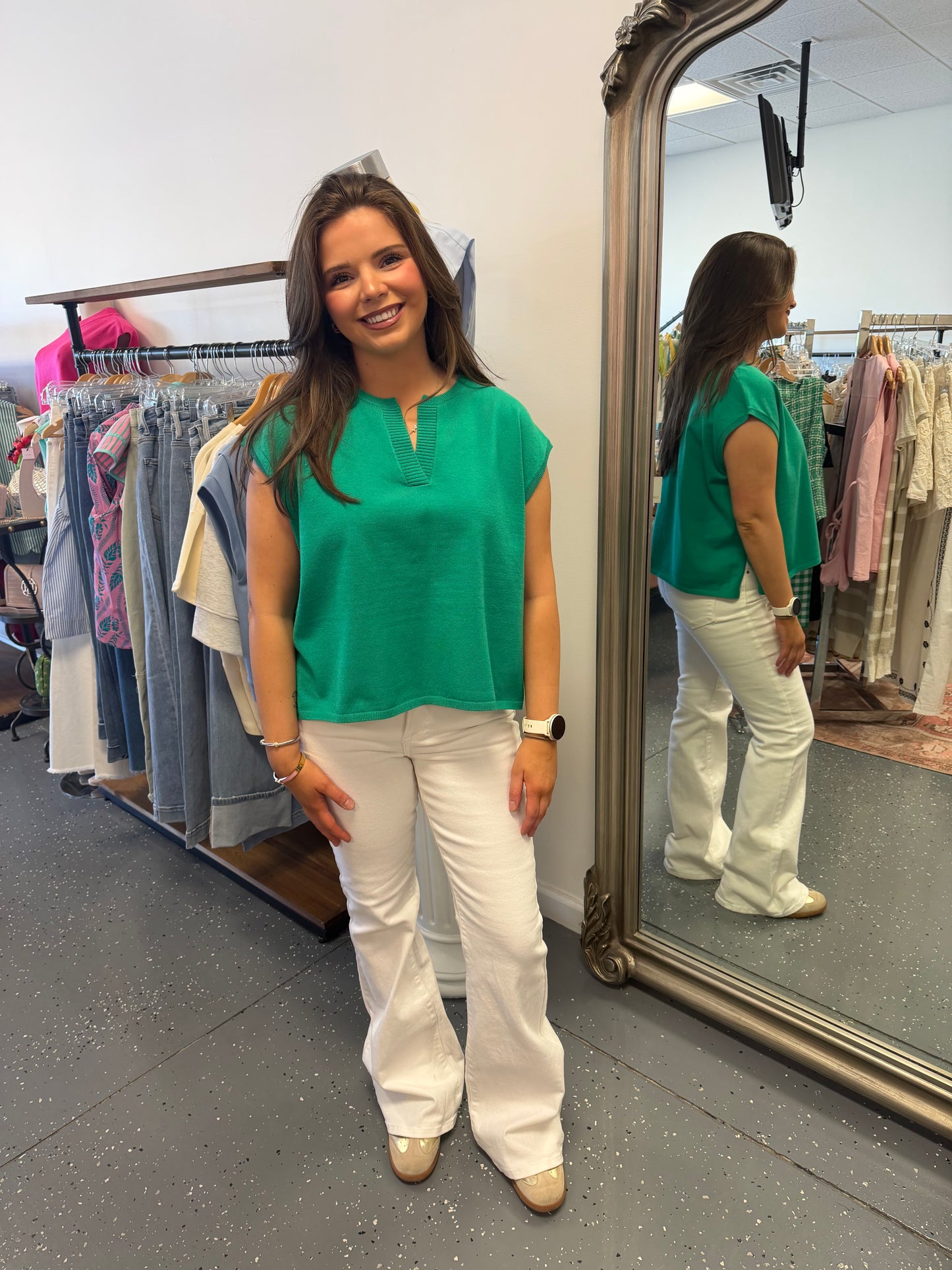 Classic Knit Split Neck Top