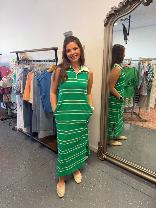 Green Fairway Stripe Dress
