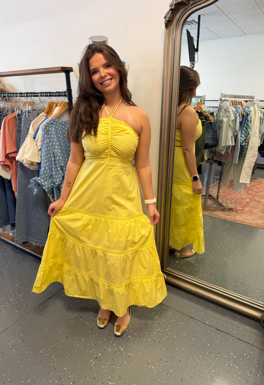 Lemon Drop Breeze Halter Dress