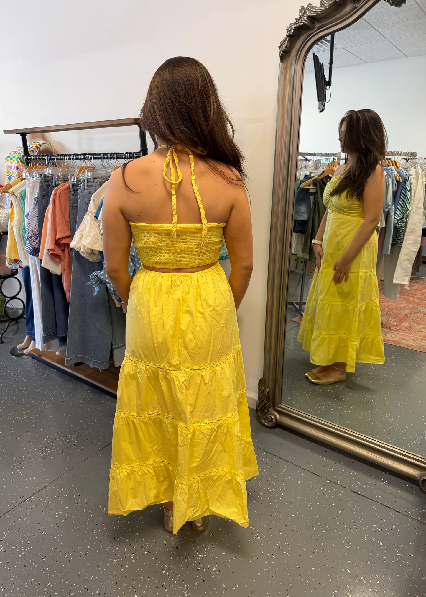 Lemon Drop Breeze Halter Dress