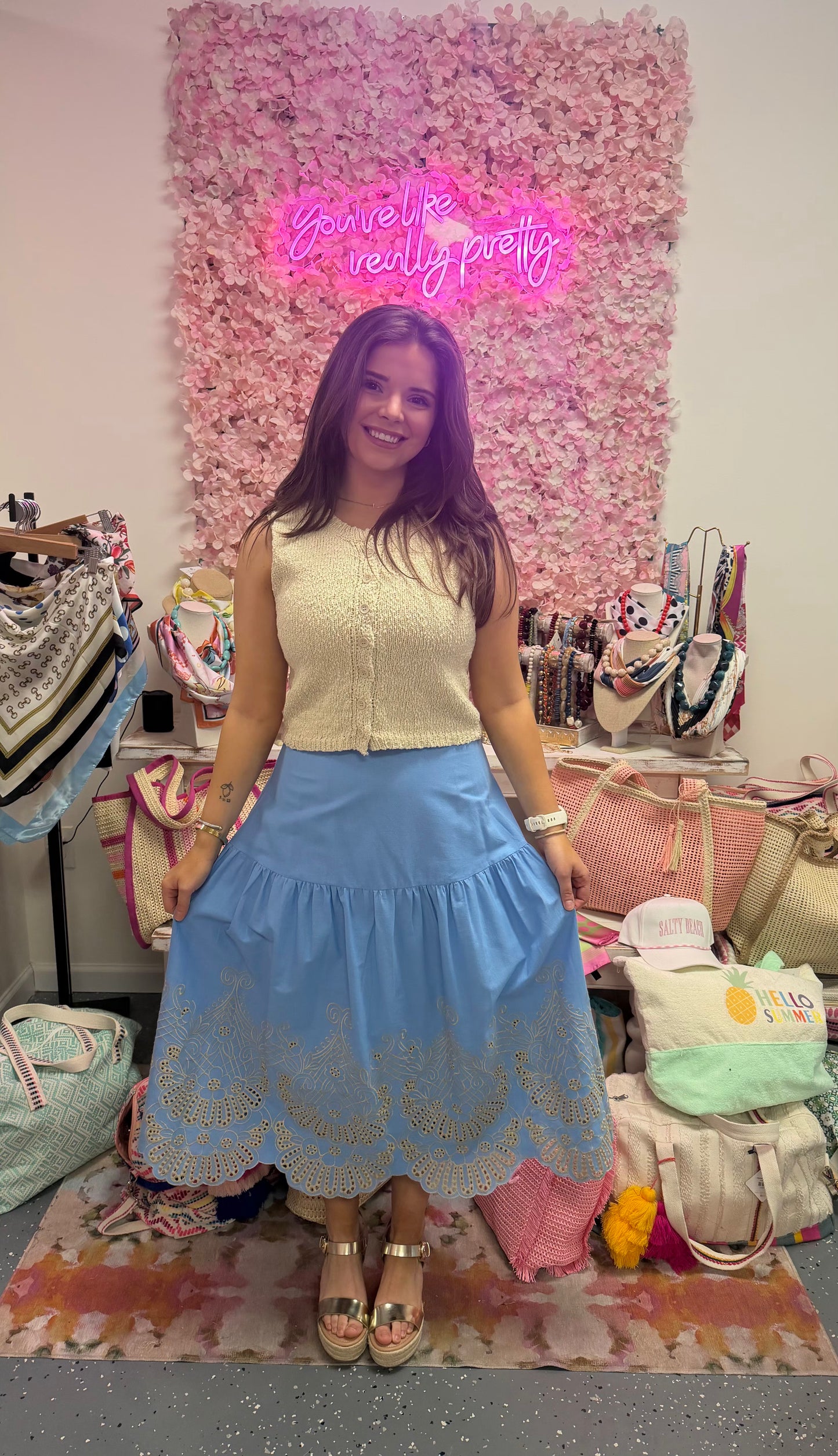 Seaside Lace Midi Skirt