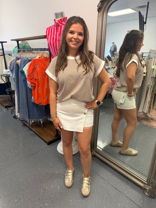 Camel & White Coast Stripe Top