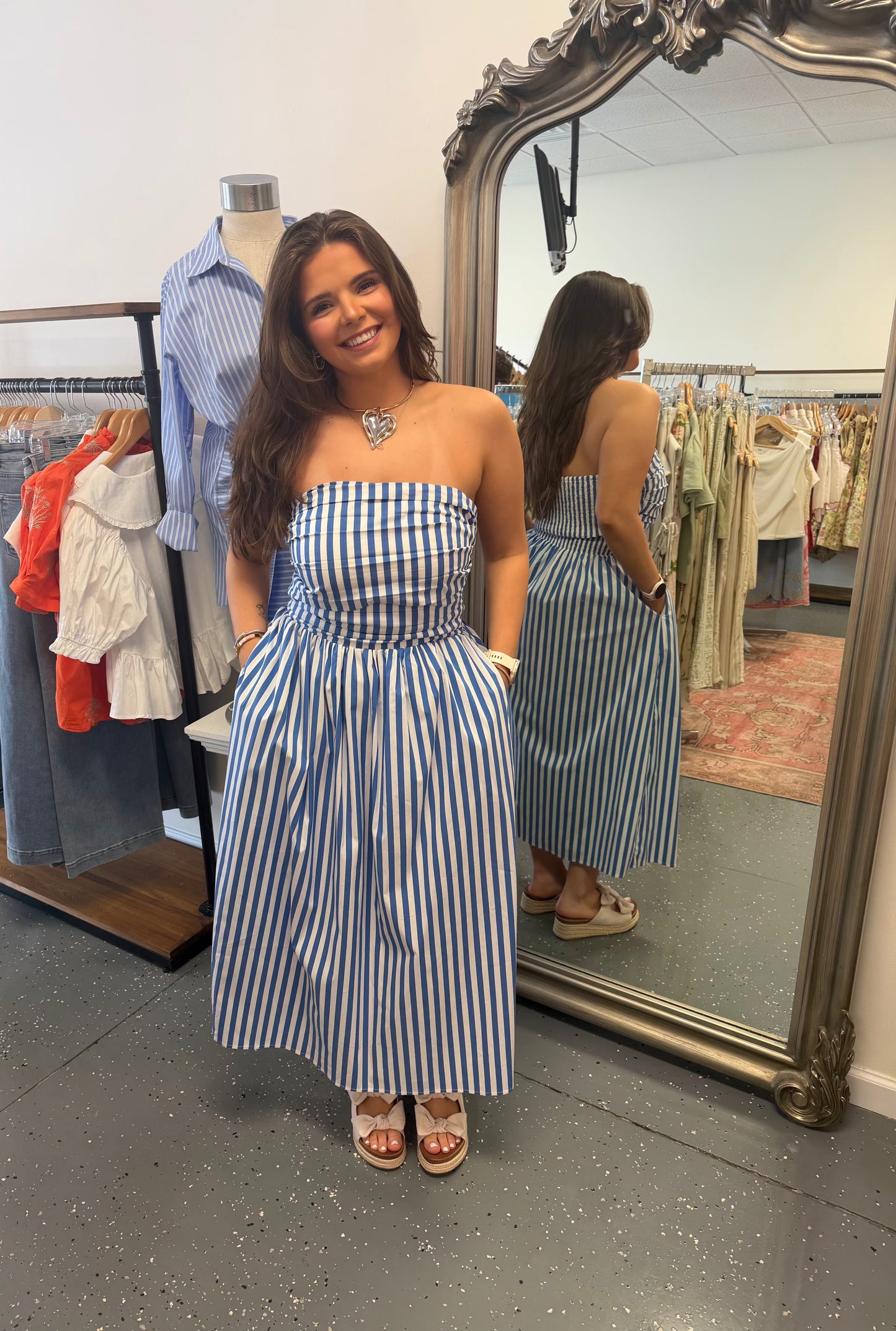 Blue Marlin Striped Maxi Dress