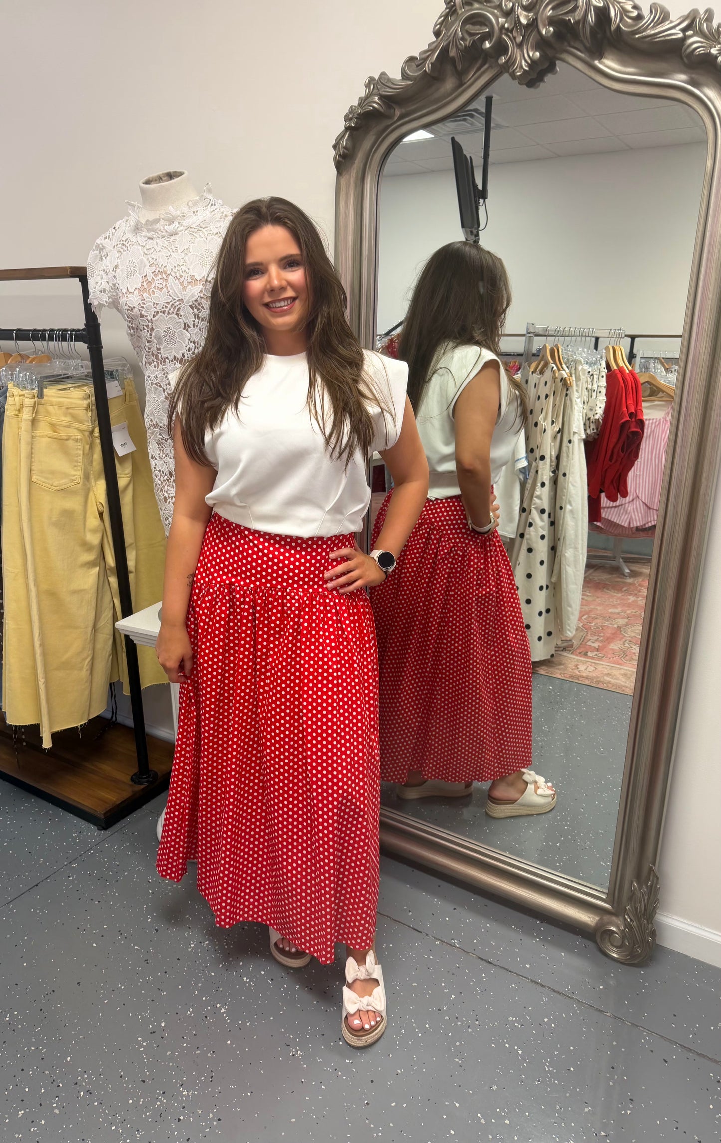 Ruby Polka Dot Drop Waist Skirt
