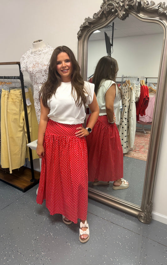Ruby Polka Dot Drop Waist Skirt