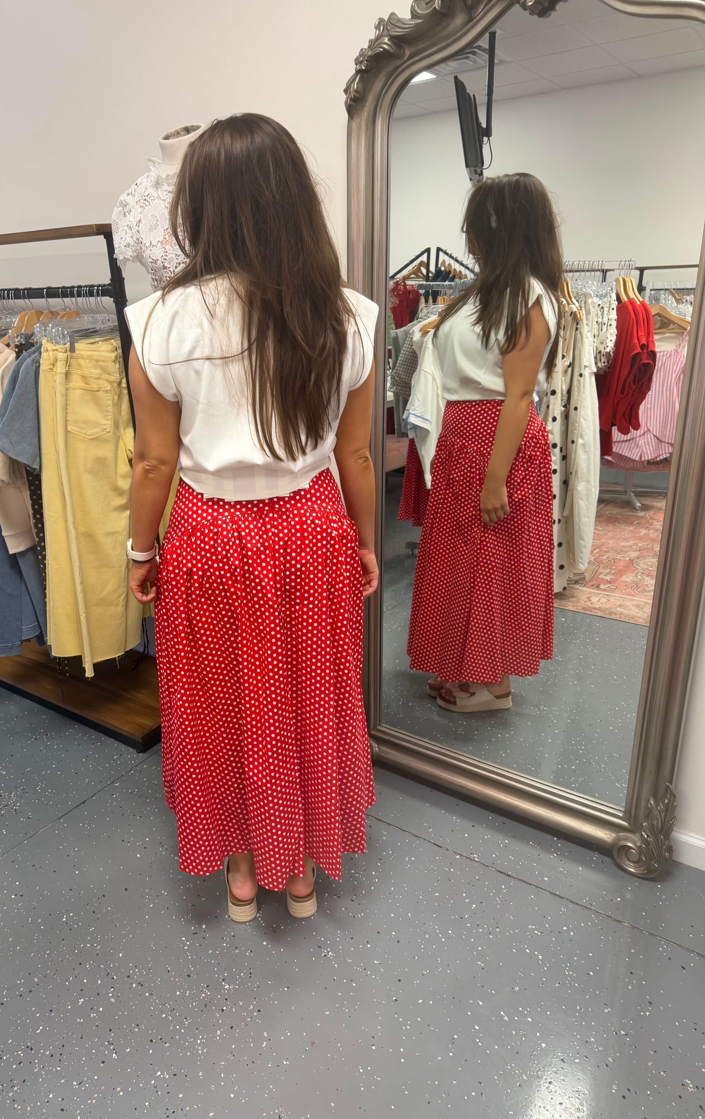 Ruby Polka Dot Drop Waist Skirt