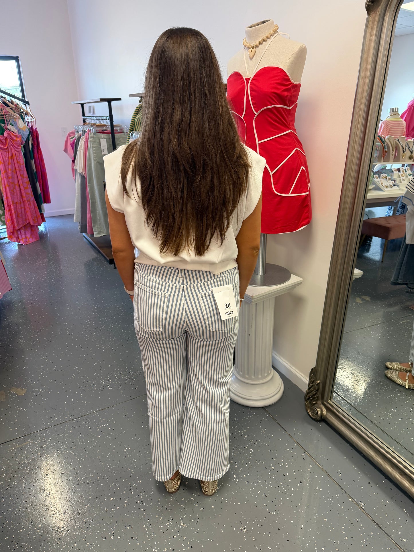 Striped High Rise Cropped Jeans