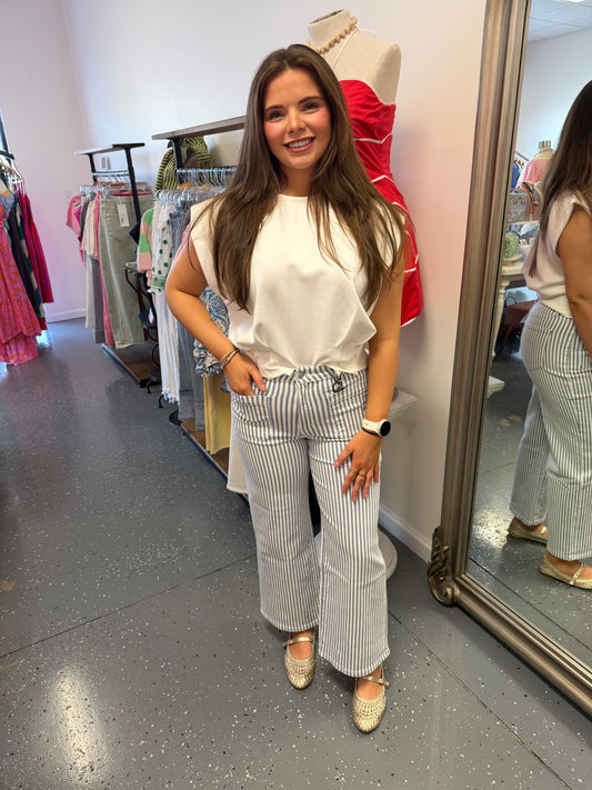 Striped High Rise Cropped Jeans