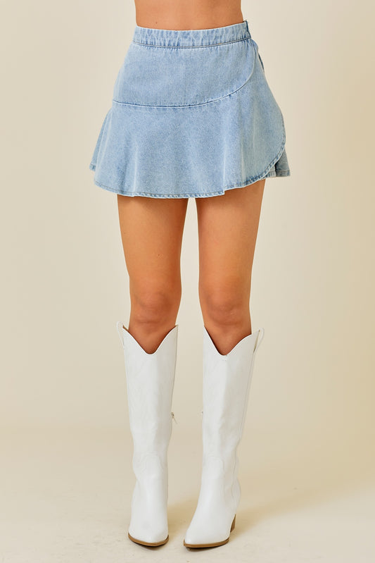 Wrap Skort-Light Denim