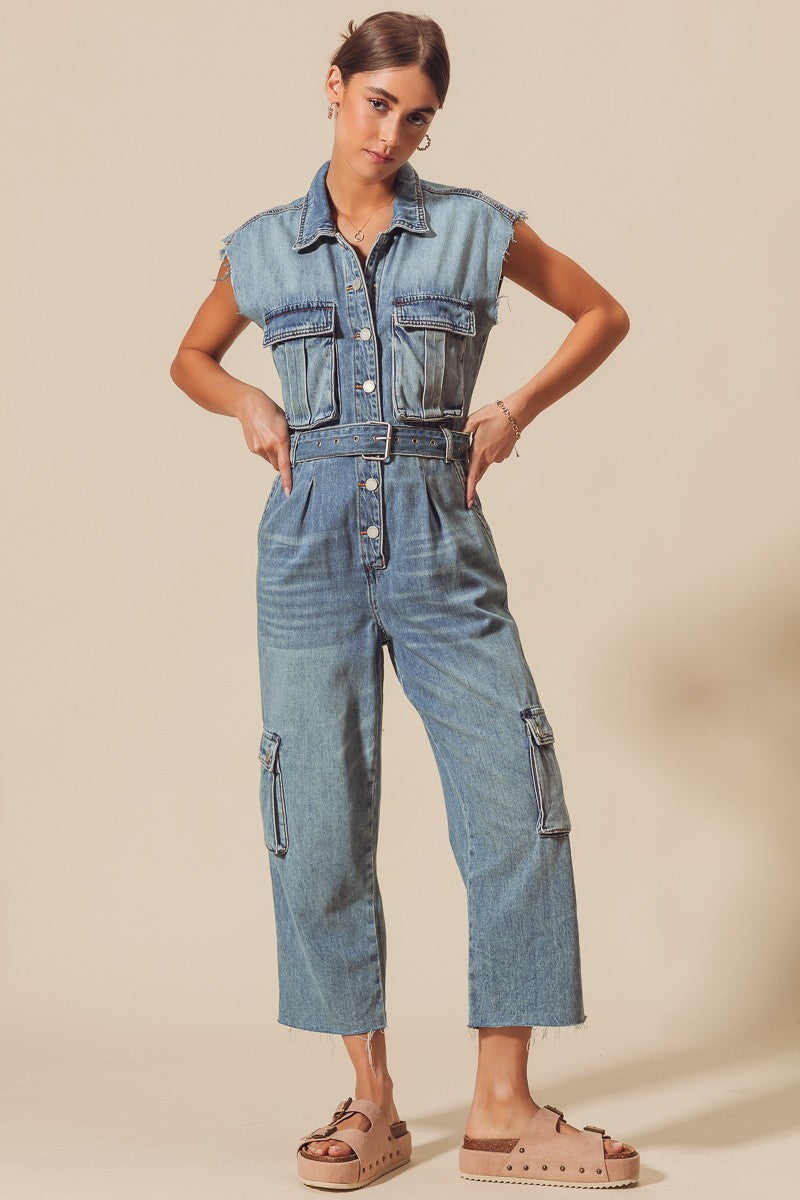 Denim Cargo Jumpsuit