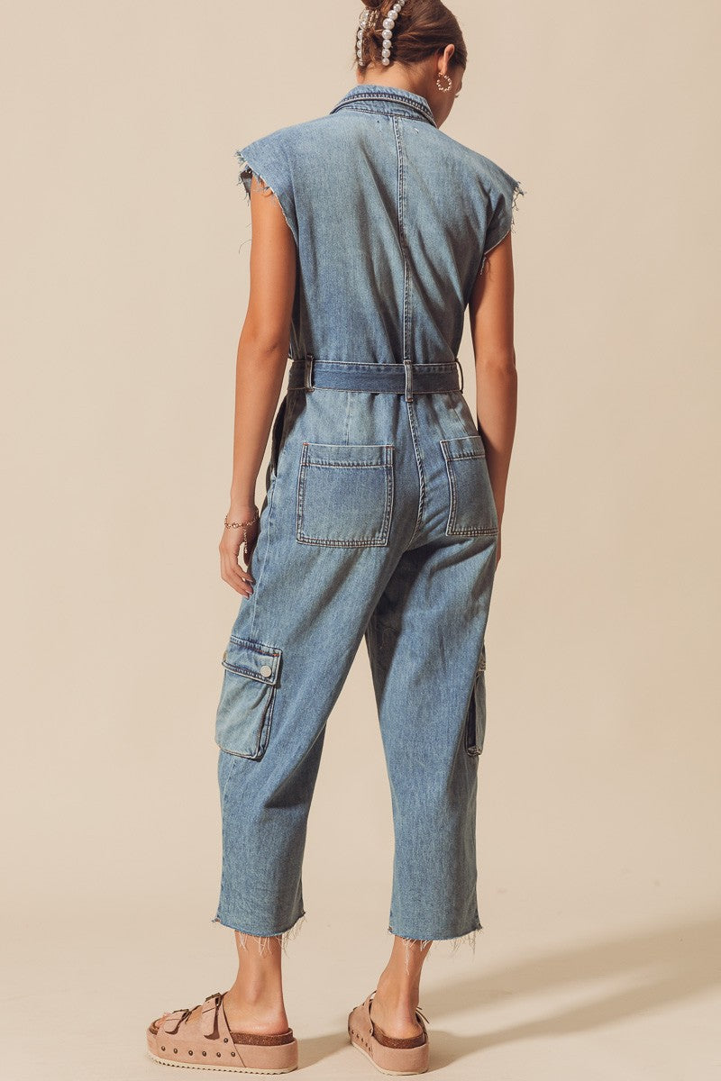 Denim Cargo Jumpsuit