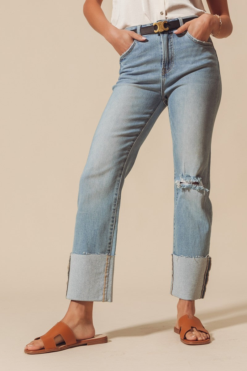 Rolled Cuff Distressed Jeans