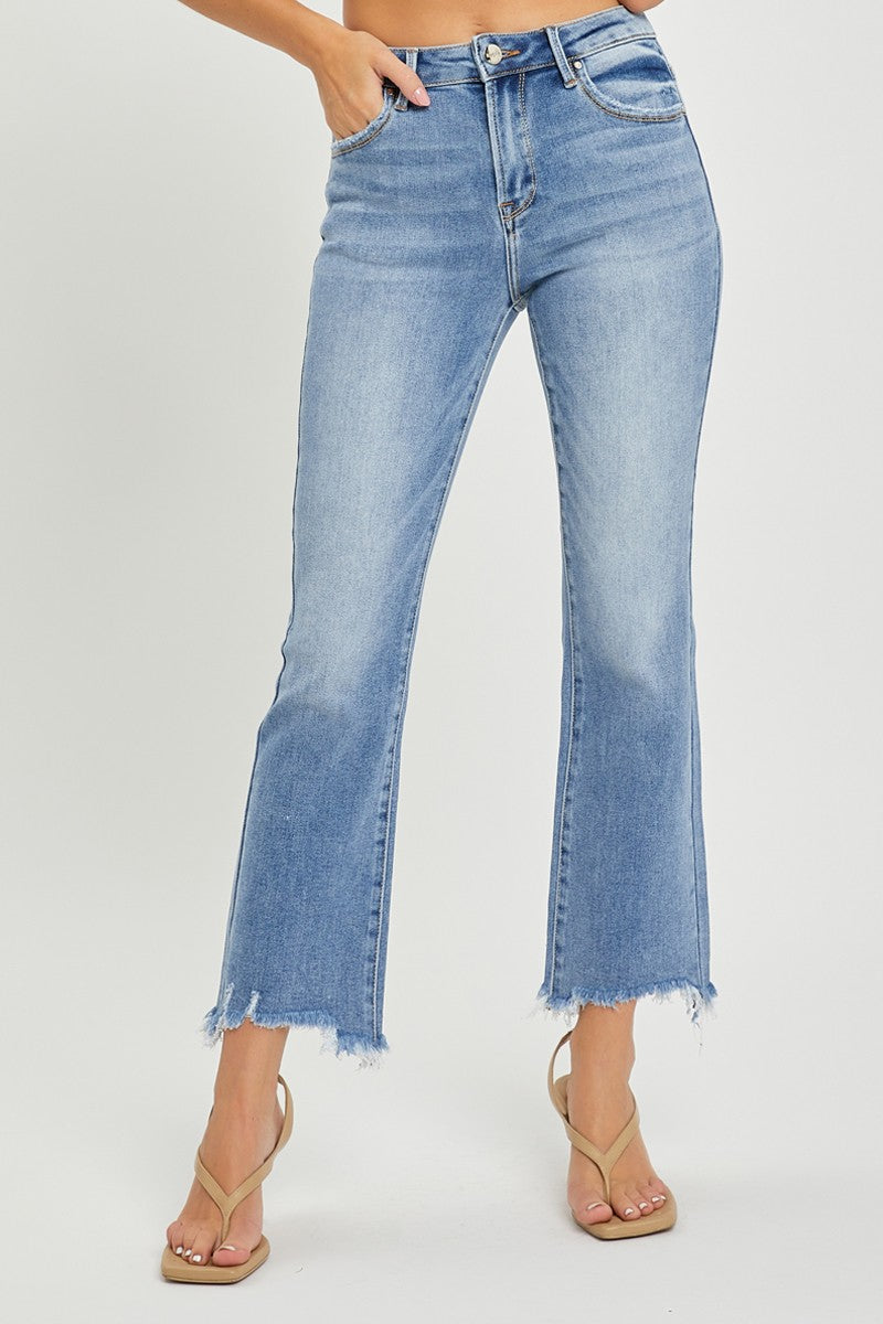 High Rise Distressed Raw Hem Jeans