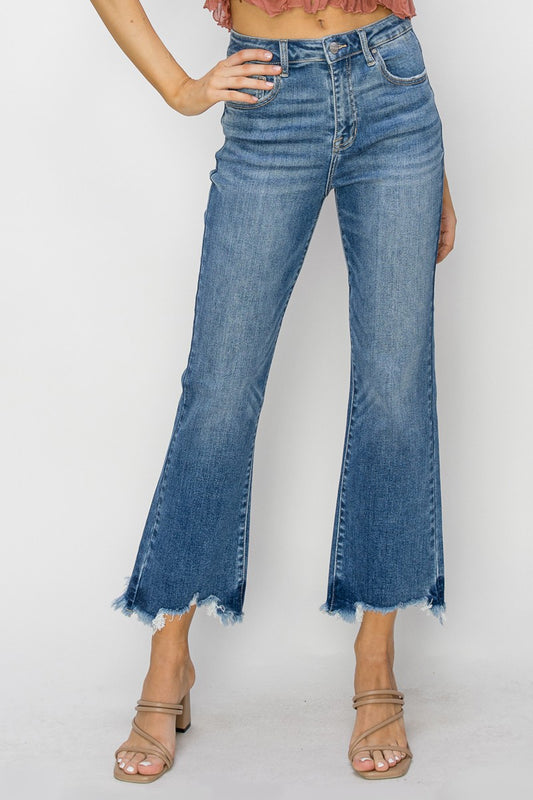 High Rise Cropped Frayed Jeans