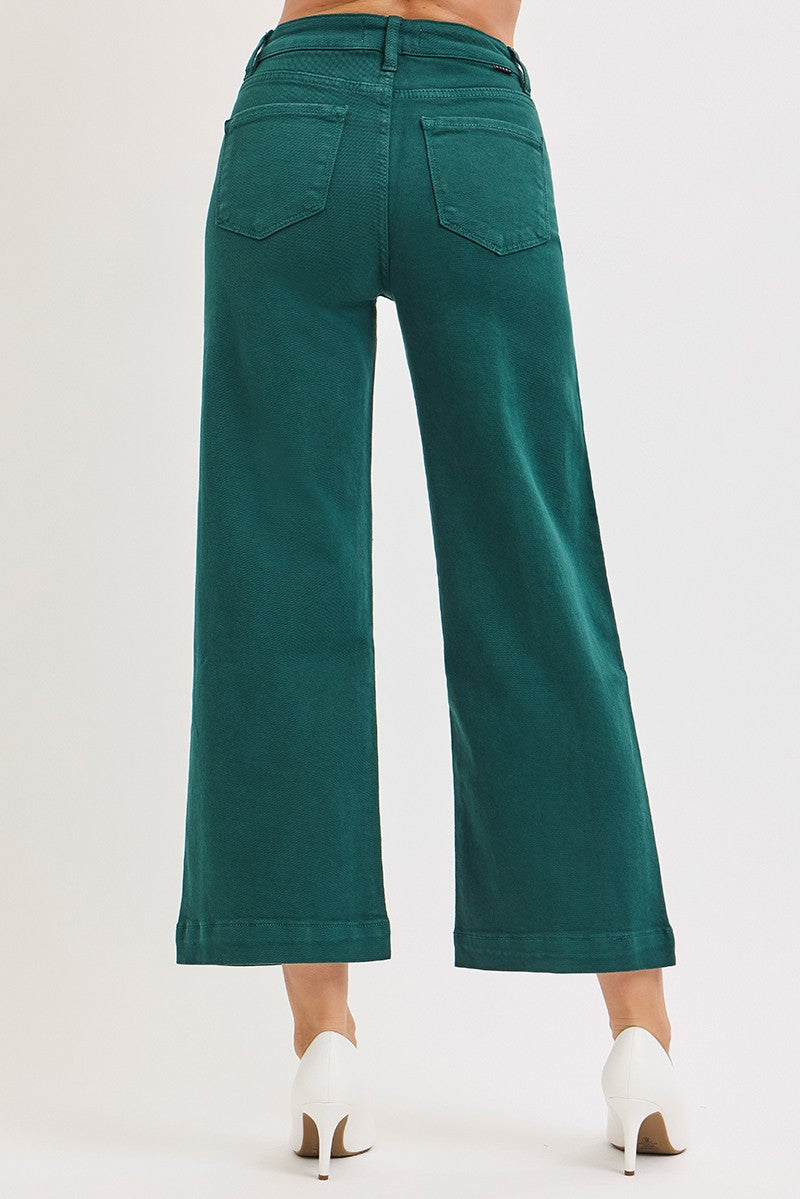 TC-High Rise-Crop Wide Pants-Green