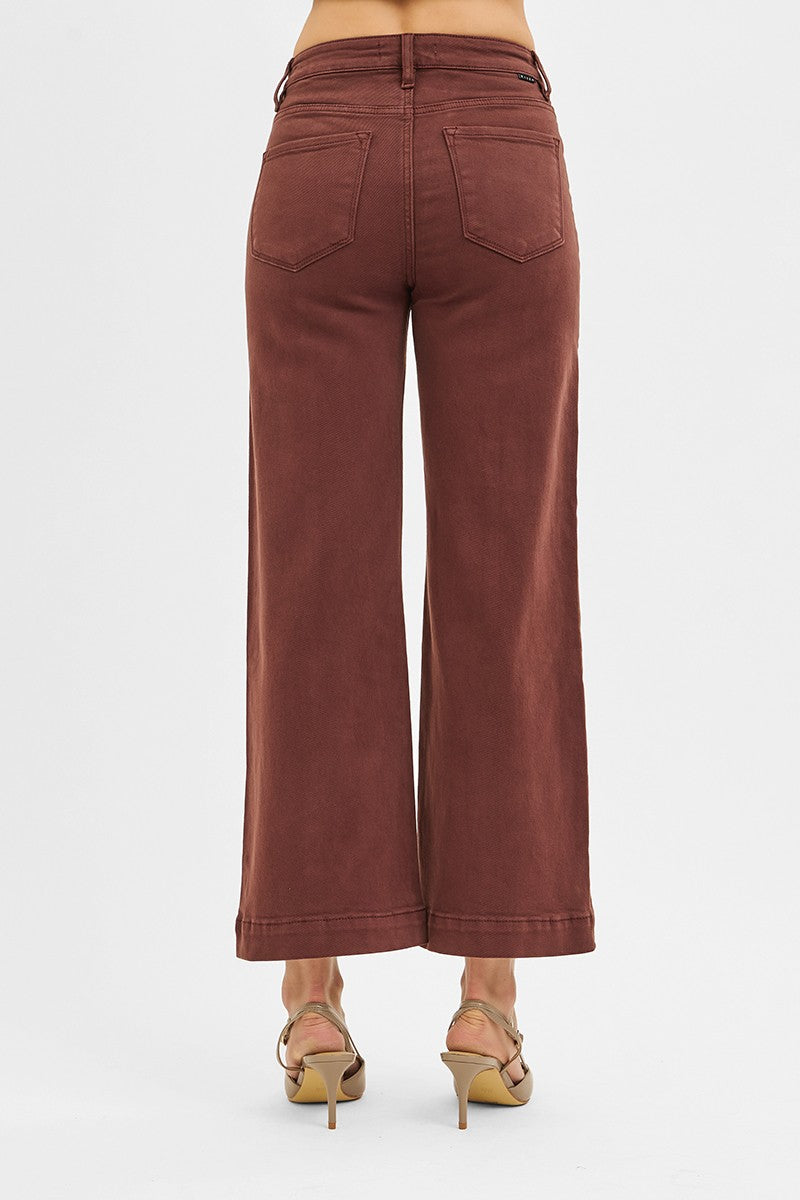 TC-High Rise-Crop Wide Pants-Brown
