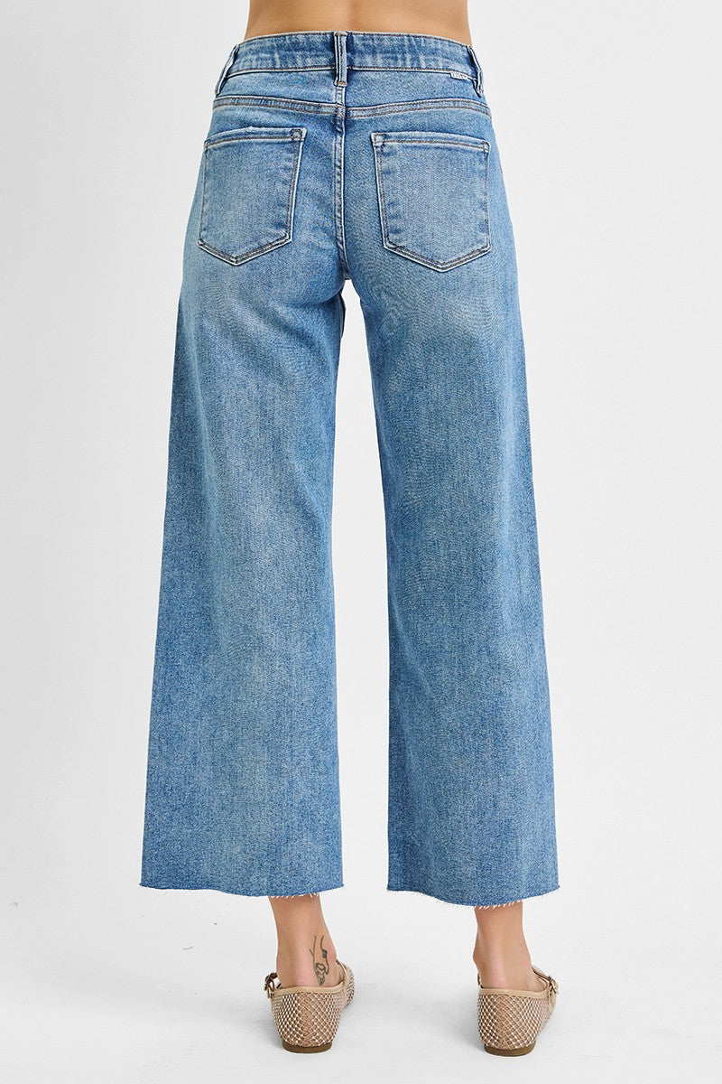 Mid Rise Crop Wide Jeans