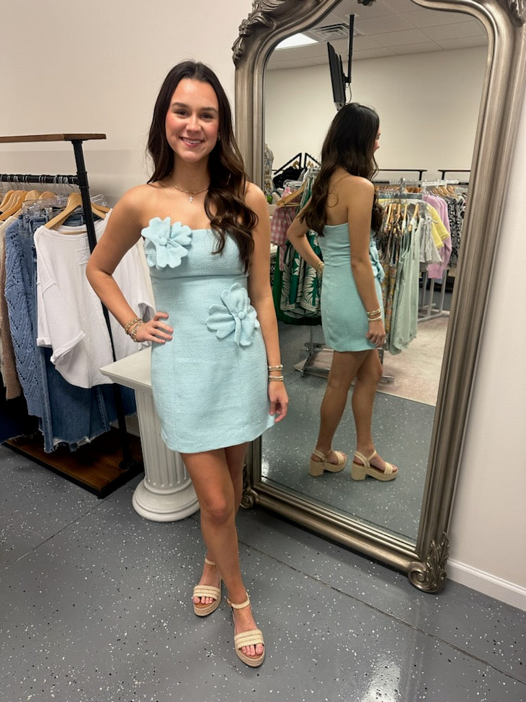 3D Tweed Strapless Mini Dress