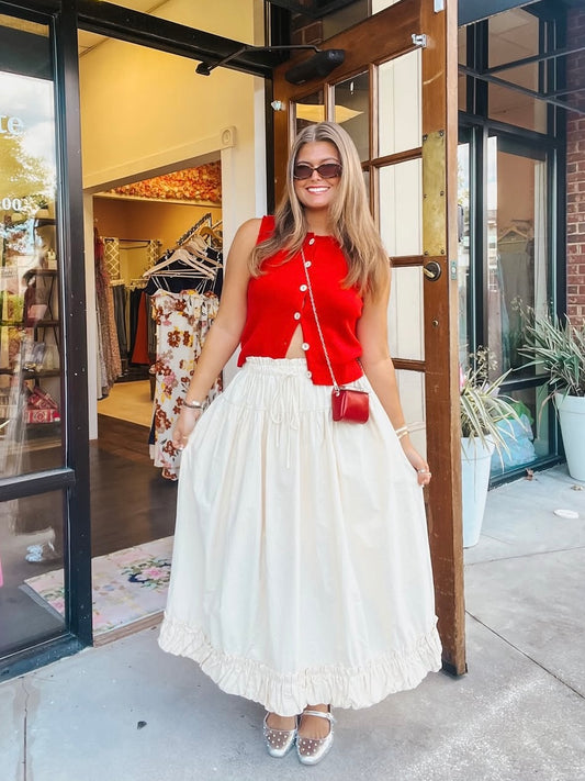The Casey-Beige Bubble Hem Skirt