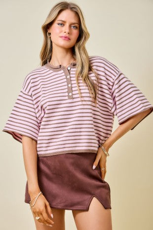 Mocha Blush Rugby knit Top