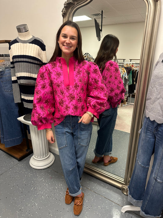 Puff Sleeve Jacquard Top