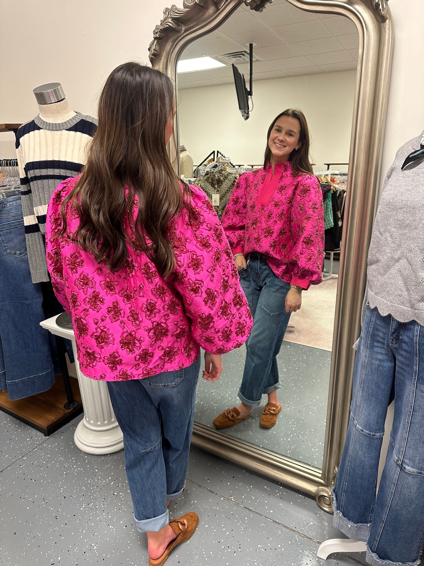 Puff Sleeve Jacquard Top