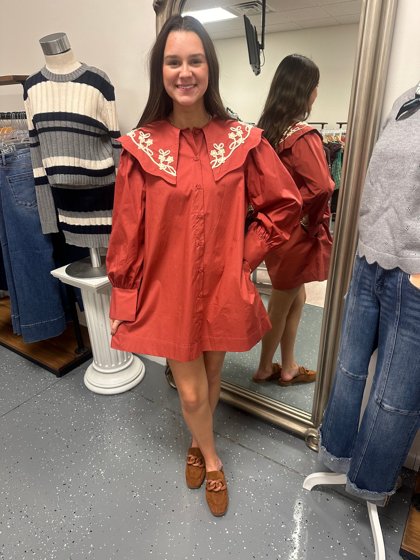 Embroidered Shirt Dress