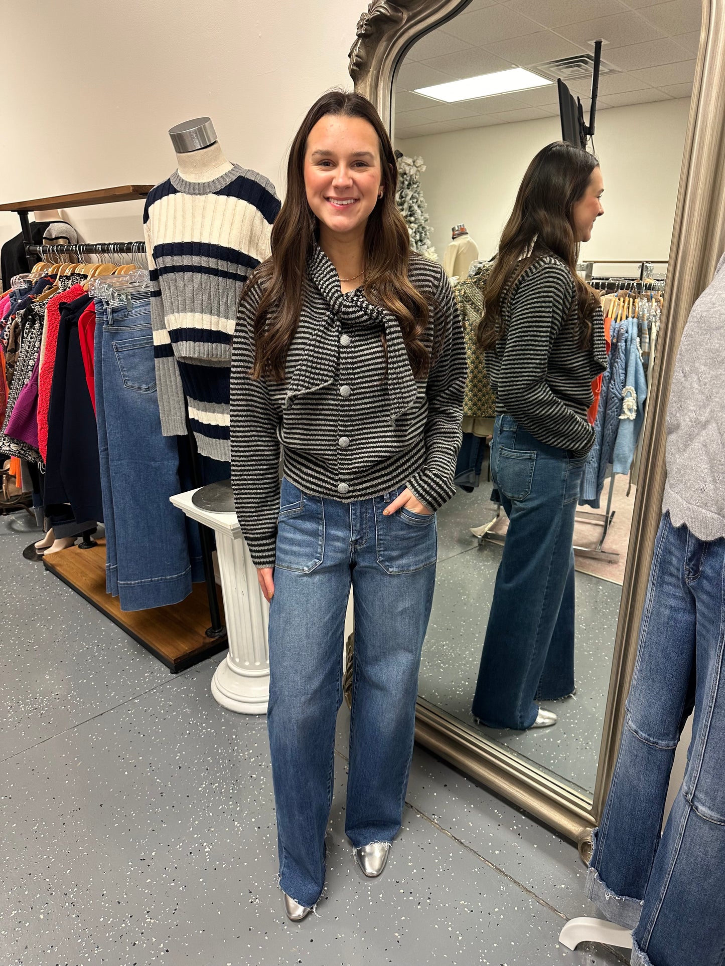 Sadie Striped Sweater-Black/Grey