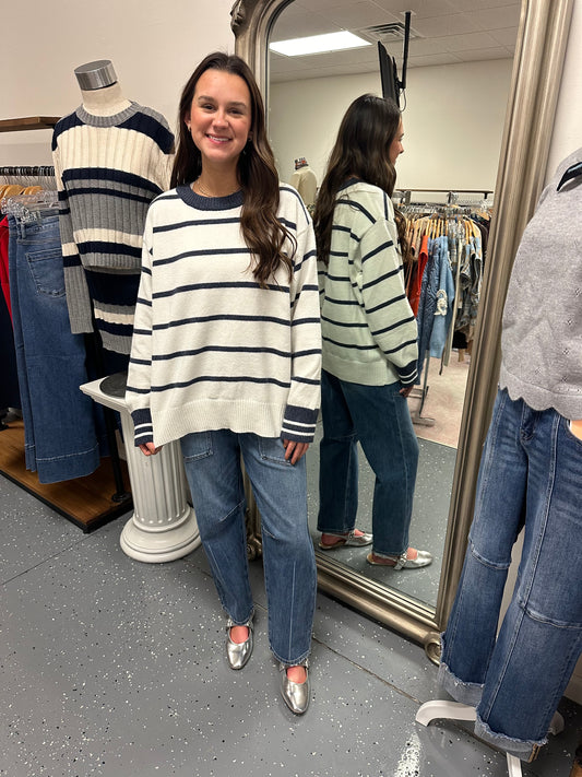 Striped Round Neck Oversized Top