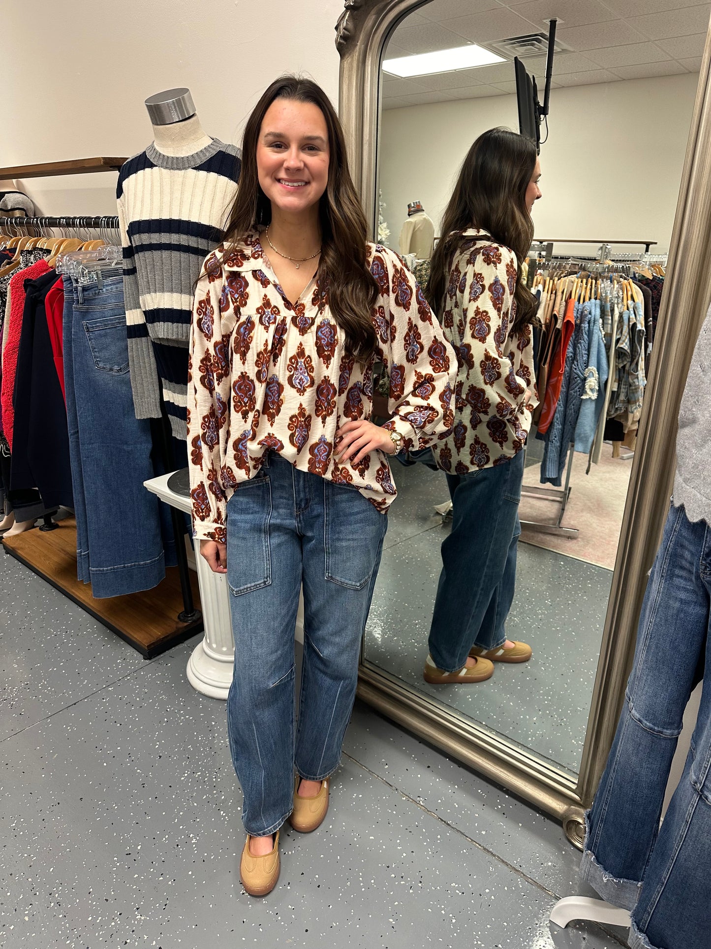 High Neck Damask Blouse