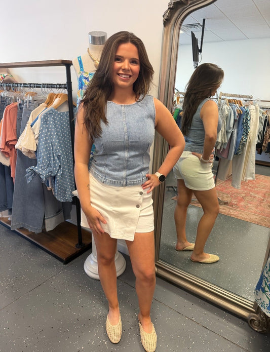 Curved Hem Denim Top