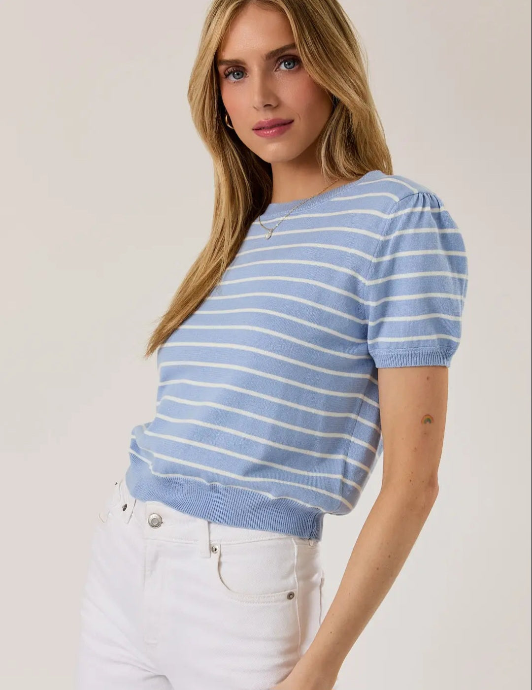 Crew Neck Striped Sweater Top