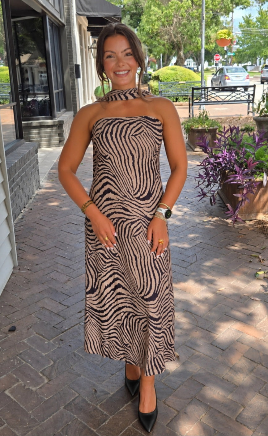 Zebra Print Midi With Scarf