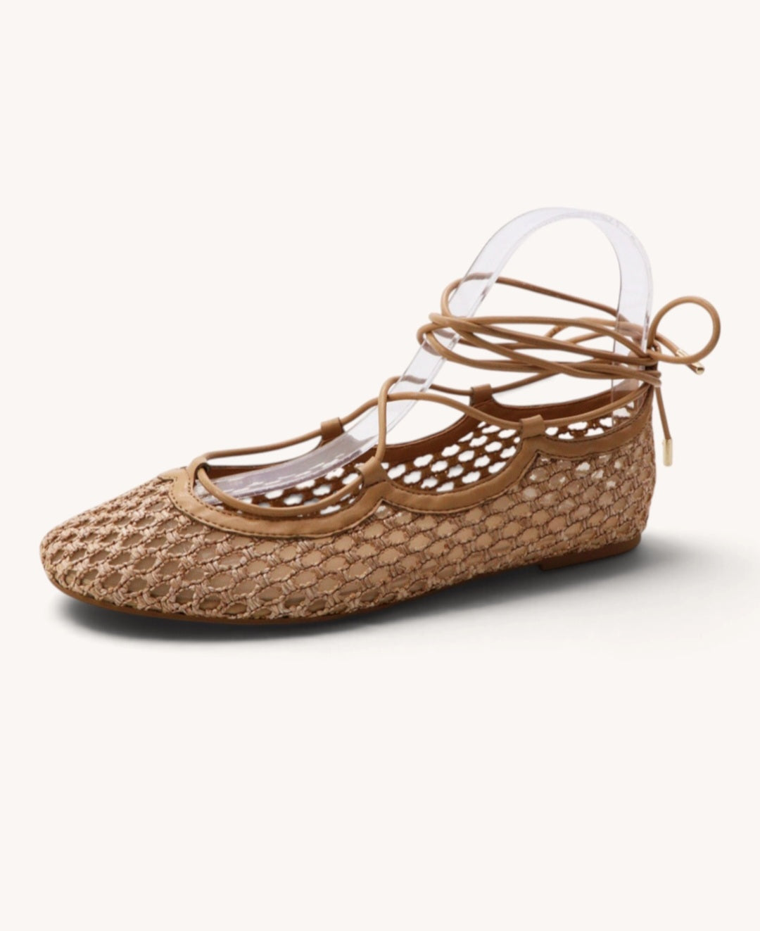 Woven Mesh Lace-Up Ballet Flts