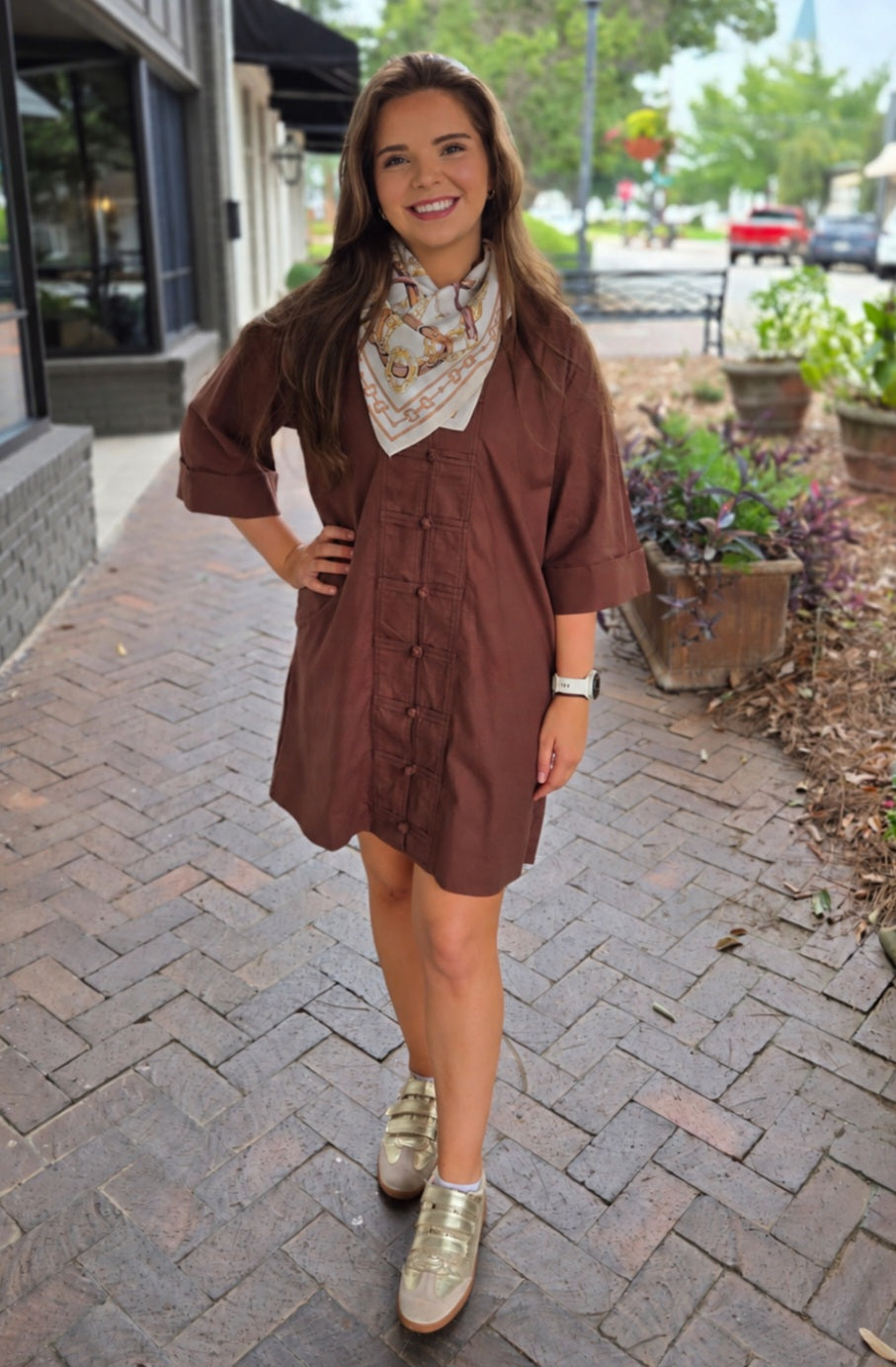 Contemporary Style Mini Dress- Brown