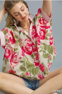 Pink Mix Button Up Blouse