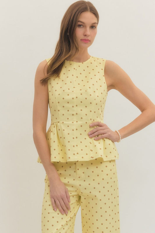 Polka Dot Sleeveless Top-Yellow