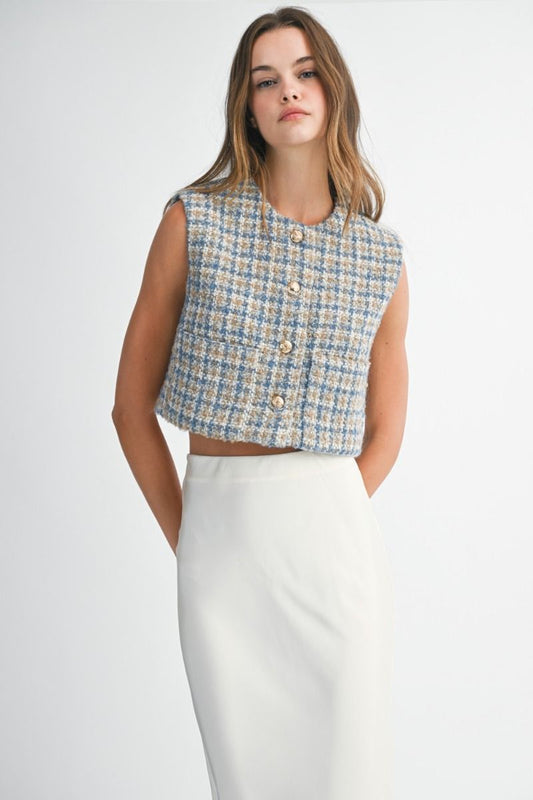 Tweed Checkered Pocket Vest