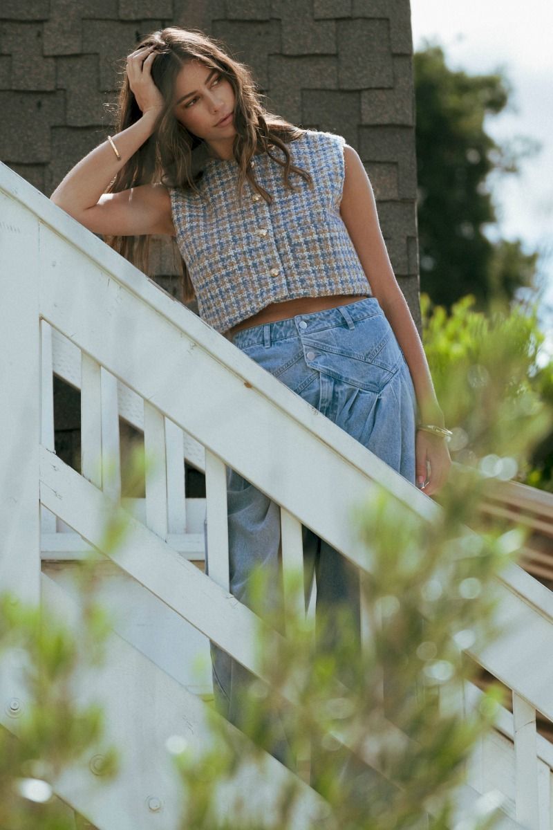 Tweed Checkered Pocket Vest