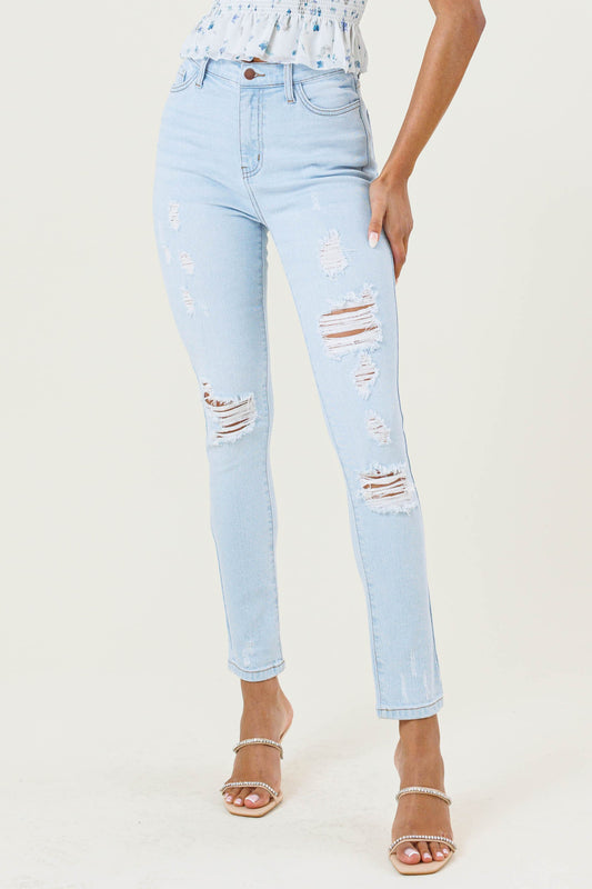 Mid Rise Distressed Ankle Jeans