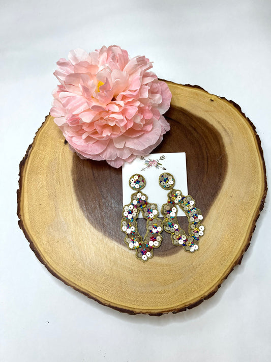 Sequin Beaded Oval Earrings